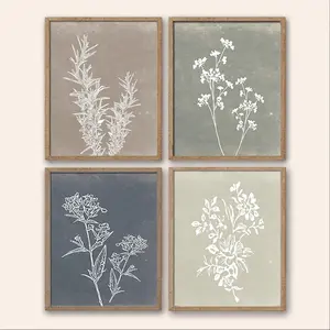 Framed  Wall Art Set of 4 for Wooded Minimalist Botanical Print Wall Art for Rustic Vintage Farmhouse Home Kitchen Wall Decor