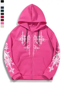 Men's Hooded Jacket with Art Lines Print, Casual Zipper Design with Pockets, Loose Fit for Spring & Fall Outdoor Activities