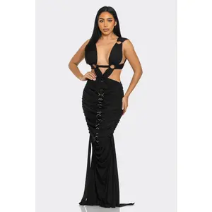 Sahara Mystique Pleated Gown - Women's Formal Dress for Elegance and Formal Wear - Fabric