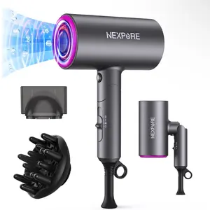 Hair Dryer, NEXPURE 1800W Professional Ionic Hairdryer for Hair Care, Powerful Hot/Cool Wind Blow Dryer, 3 Magnetic Attachments, ETL, UL and ALCI Safety Plug (Dark Grey)