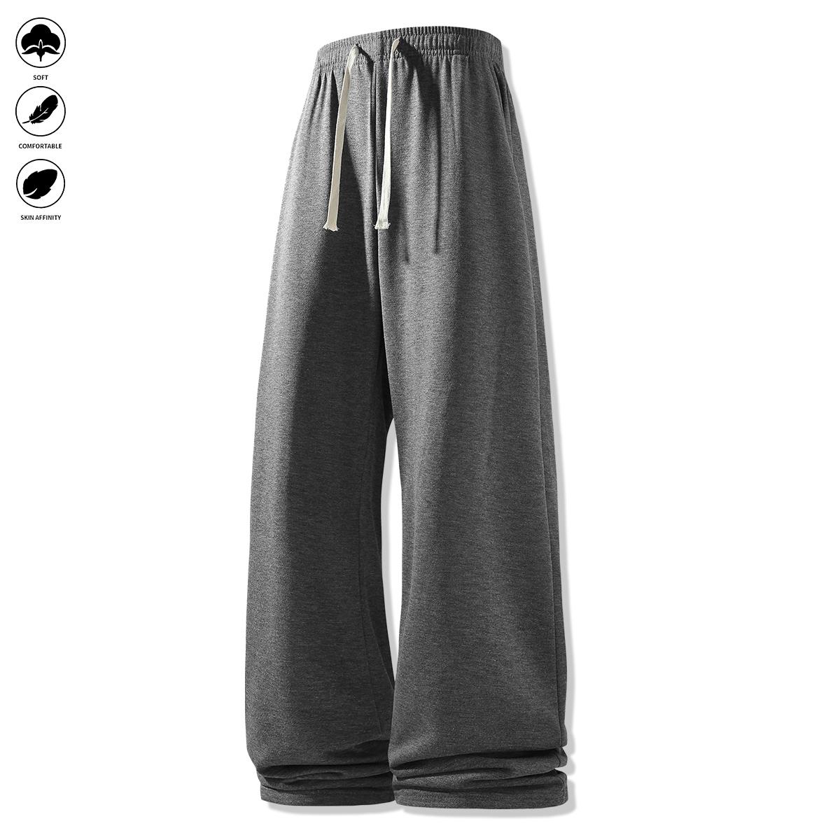 Men’s Lightweight Casual Jogger Pants, Loose Straight-Leg, Solid Color, Trendy Versatile Drawstring Long Pants