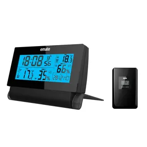Atomic LED Digital Clock with Blue Backlight, Wireless Remote Sensor for Indoor-Outdoor Temperature & Humidity, Home Decor Clock
