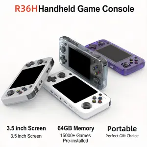 Boyhom R36h Retro Portable Console, Handheld Game Console, Linux Open Source System, Classic Game Console, 3.5-Inch IPS Screen, 64GB Memory, Video Player