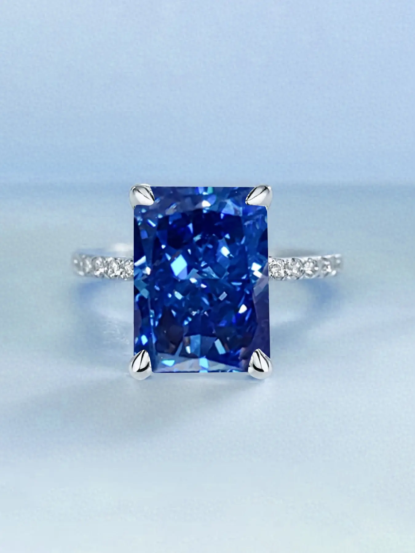 Women's Blue Cubic Zirconia Pave Engagement Ring, Cz Engagement Rings, Princess Cut Four Prong Ring Wedding Rings S925 Silver Color Wedding Jewelry Gift for Her, Promise Proposal Ring, Artificial Zircon Rings