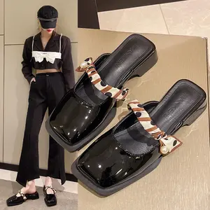 2025 Women's French Style Mule Slides - Square Toe Chunky Heel Slippers | Summer Dressy Closed-Toe Sandals | Comfortable Mid-Heel Loafers for Women Footwear Shoe Girl Decor