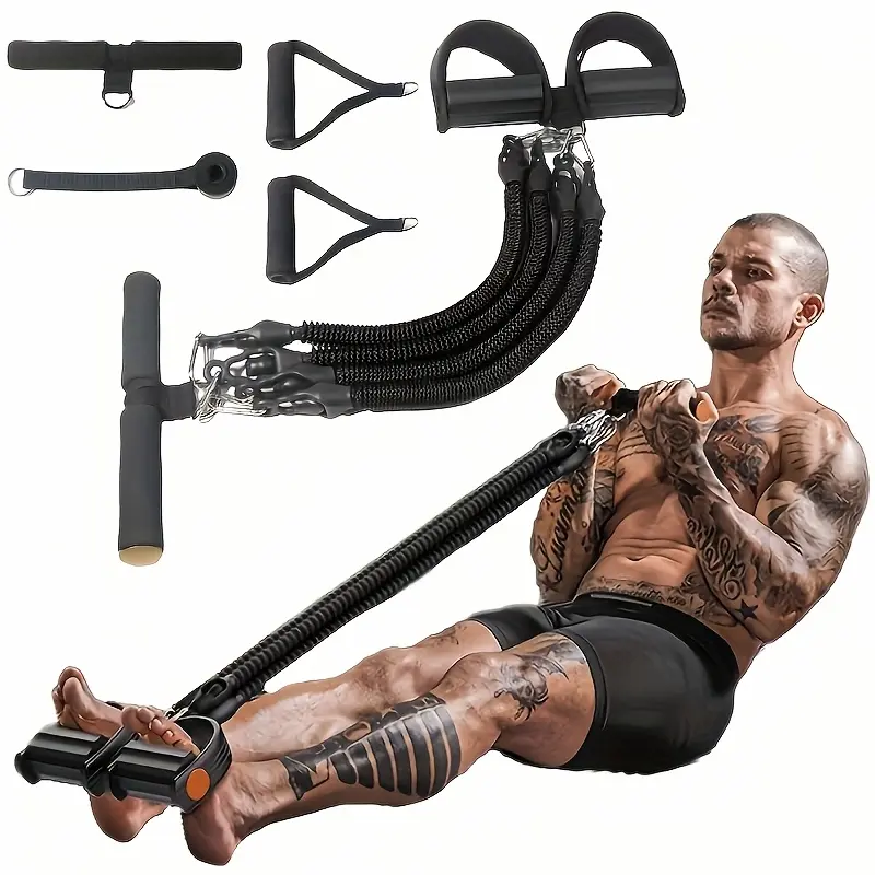 Set of 5 Versatile Foot Pullers - TPE Resistance Bands Designed for Comprehensive Workouts, Aiding in Sit-Ups, And Training Leg And Abdominal Muscles. This Stackable Fitness Gear Features Adjustable Straps, Comes in Black
