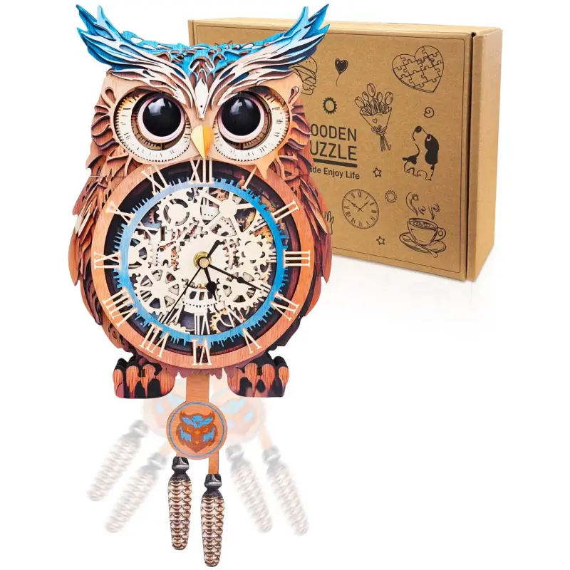 3D Owl DIY Wooden Clock - Wooden Handmade Puzzle, Jigsaw Craft Kit for Toys & Hobbies Enthusiasts3D Puzzle for Adults-Wooden Owl Clock for Room Decoration, DIY Build Mechanical Wall Clock with Roman Numerals, Personalized Gift for DIY Lovers