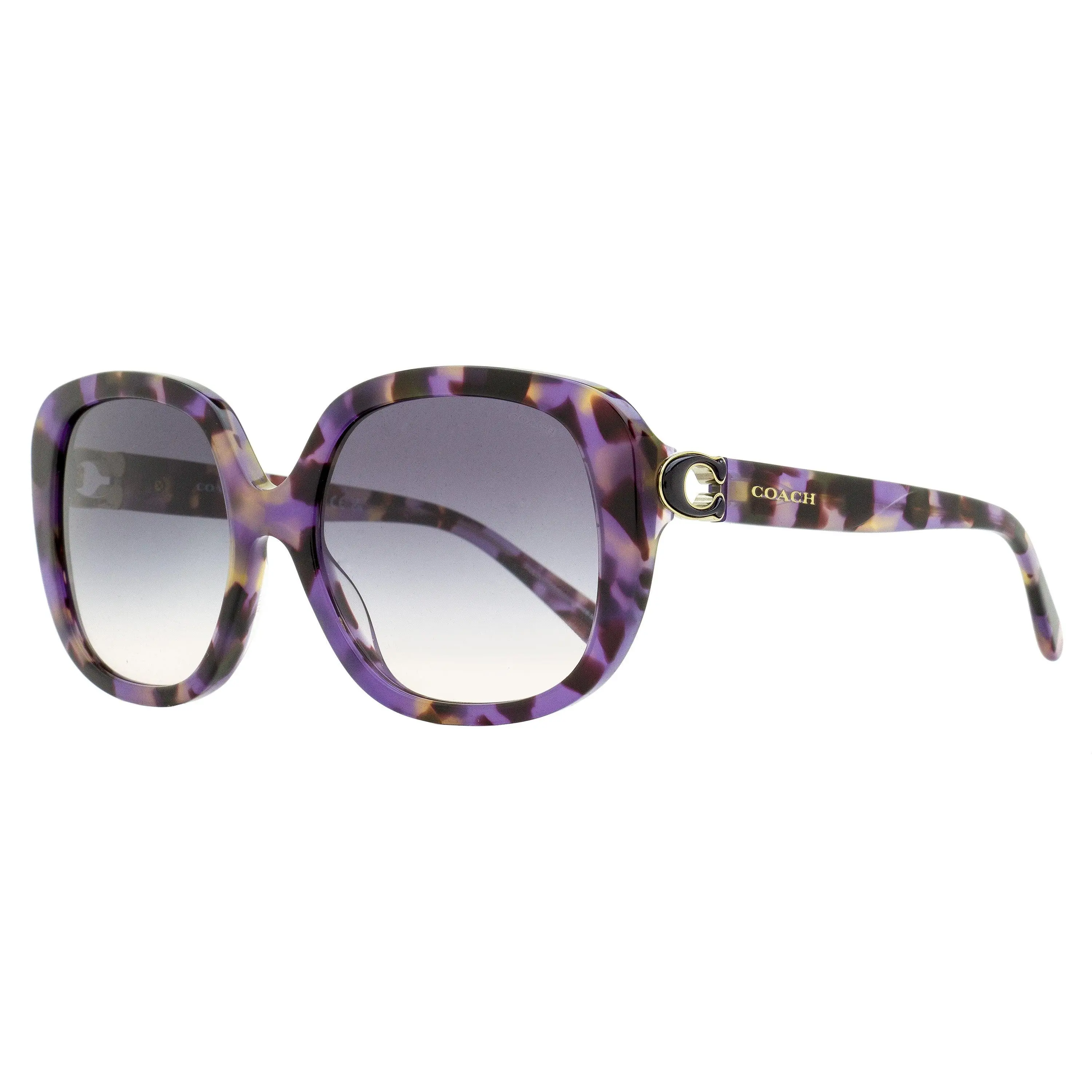 Coach HC8292 Women's Luxury Butterfly Sunglasses, Oversized Acetate Frame in Purple Tortoise with Polished C-Hinge, 56mm, Logos, Polished Hinge, Gold-Accented Women's Sunglasses, Women's Fashion