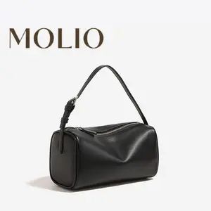 2026 Minimalist Cylinder Boston Underarm Bag - Soft Leather Adjustable Shoulder Bag , Casual Daily Purse For Office Commute Black Saffiano Leather Shoulder Bag pu tote