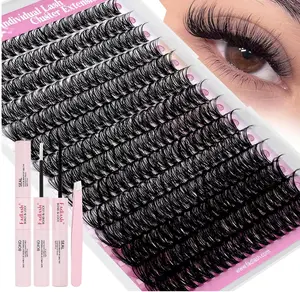 FADLASH Lash Extension Kit DIY Natural Lash Clusters Kit 40D D Curl Eyelash Clusters Individual Eyelash Extension Kit with Lash Bond and Seal Lash Tweezers for Self Use (40D-0.07D-12-18MIX KIT)