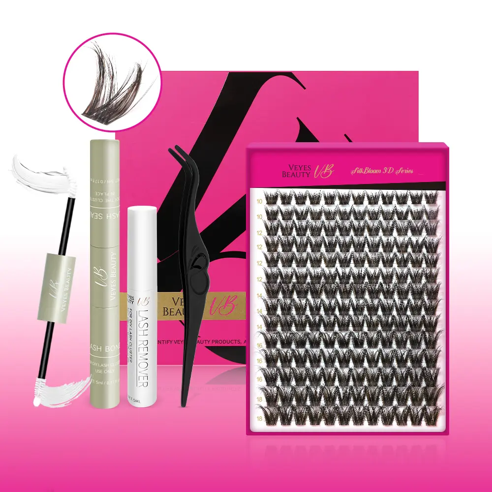 VEYESBEAUTY Butterfly Cluster Lashes Individual Lash Extensions Layered Fluffy Eyelashes Wispy Faux Mink Lash Newbie's Five-Second DIY Mixed Length Large Tray for Self Application Makeup at Home Cosmetic Eyelashes Extensions
