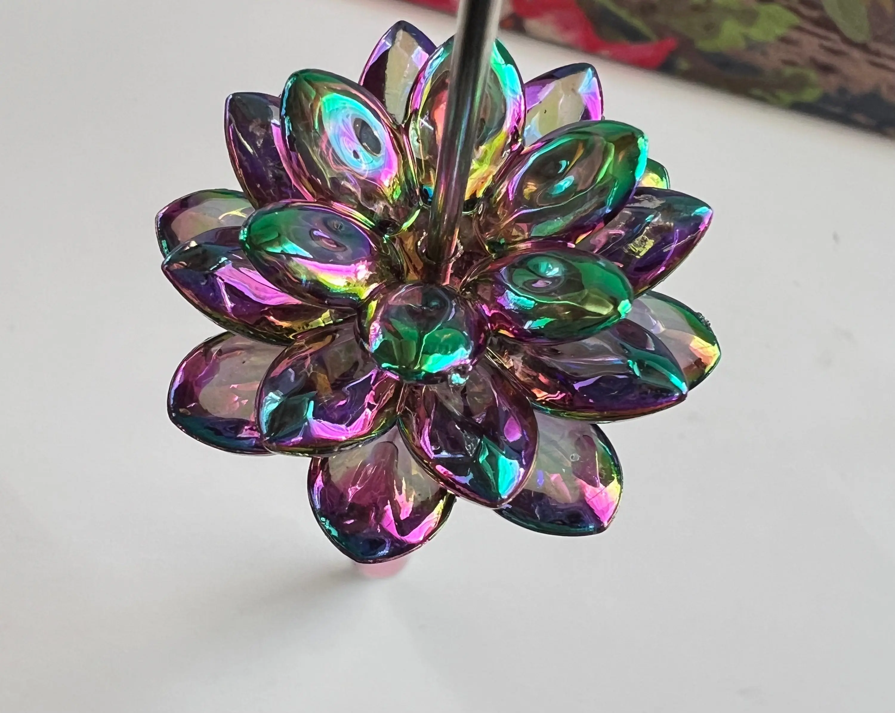 (5SETS) -15 Pieces 37mm Lotus Flower Beads UVAB Aura Black Iridescent Rainbow Beads For DIY