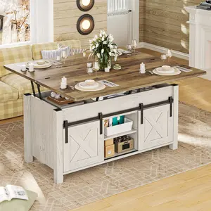 Lift Top Coffee Table 4 in 1 Multi-Function Convertible Coffee Tables with Storage and Hidden Compartment Farmhouse Coffee Table Converts to Dining Table for Living Room