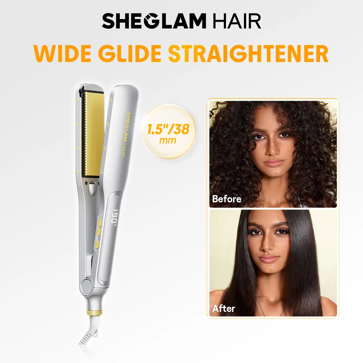 [BOGO Sale] SHEGLAM HAIR Sleek Chic Wide Glide Straightener | Hair Straightener | 1.5 Inch/38mm | 10 Million Negative Ion Flat Iron | 60s Quick Heating | Smart Memory Temp | Universal Voltage#hair tools #girly essentials  #intimate gifts for women
