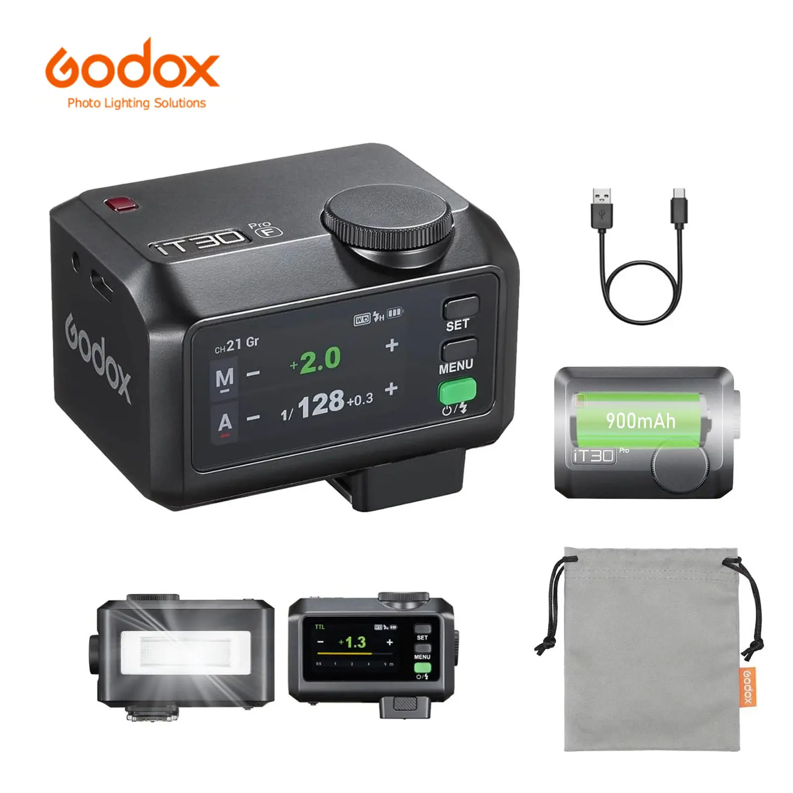 Godox iT30 Pro F Mini Camera Flash Accessories for Fujifilm Cameras, TTL Auto Exposure Mode, 1/8000s HSS, 2.4G Wireless Master/Receiver, Compatible with XT4, XT3, XT30, XT20, XPro2, XPro1, GFX50S, GFX50R (Black)