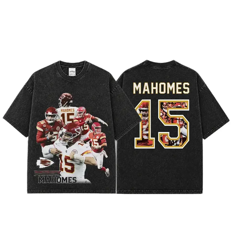 Patrick Magic Mahomes 15 Premium Acid Washed Cotton T-Shirt, Chiefs Kingdom Apparel, Mahomes Football Fans Streetwear Tee, Gift For Football Fan Graphic Tee T-Shirt,90s graphic good tees Casual American Short Sleeve Unisex T-shirt, Streetwear