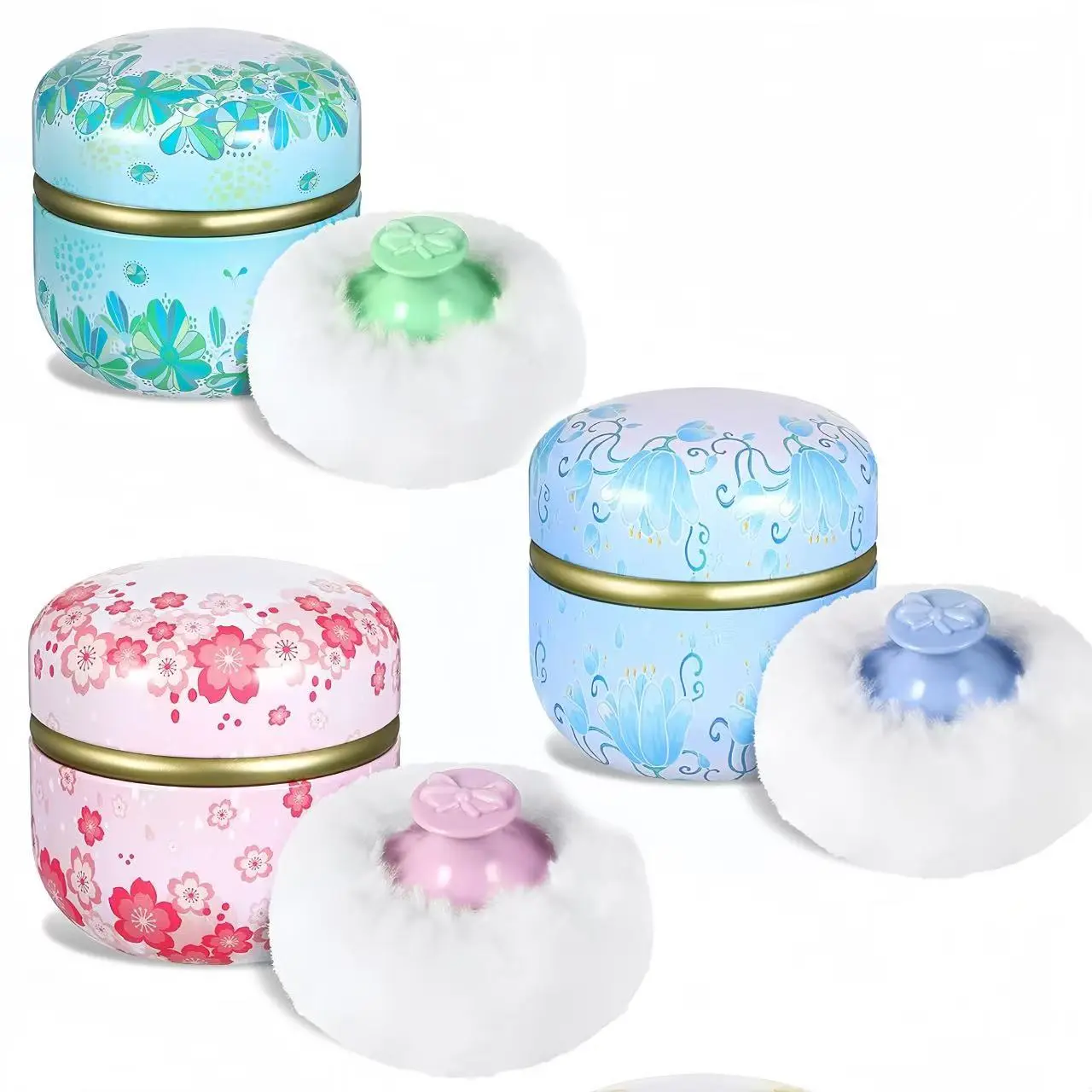 Body Powder Puff and Container, 3.15" Portable Empty Body Powder Container for Baby Women's Loose Dusting Powder, Powder Case Box with Lids for Bath, Travel and Home Use