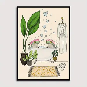 Funny Frogs in Bathtub Canvas Wall Art Poster, 1pc Unframed Whimsical Animal Print, Playful Home & Dorm Decor, Ideal Gift for Wedding, Birthday, Graduation & Special Occasions