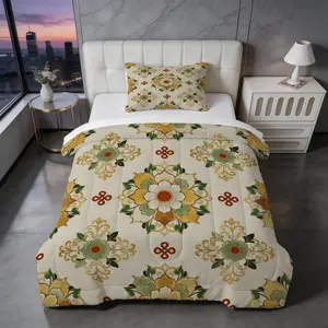 2/3 Piece Vintage Floral Mandala Comforter Set, HD Digital Printed Quilt, Soft Plush Bedding Set (Pillowcases No Inserts), U-Stitched All-Season Bed Comforter for Bedroom