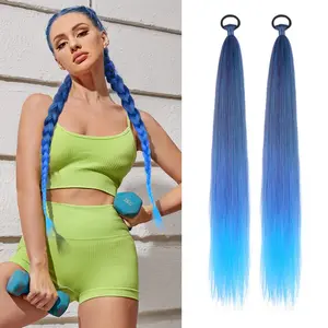 braid ponytail extension with elastic tie straight sk wrap around hair extensions soft synthetic blue grant 26 inch black light