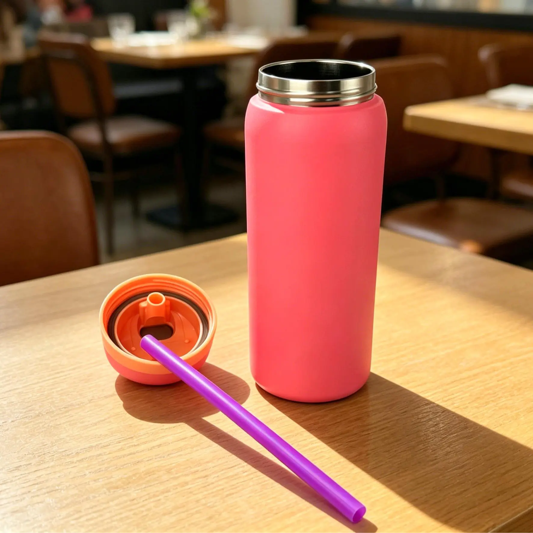 Blush Pink Peach Stainless Steel Insulated Flask - 32oz/945ML Portable Sealed Freezeable Water Bottle, Freesip Straw Lid, 24+hr Heat Preservation, for Camping, Work, Coffee Insulated Travel Drinkware