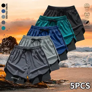 5-piece set of men’s casual athletic shorts with two side pockets, elastic drawstring design, moisture-wicking, loose fit—suitable for training and everyday wear.