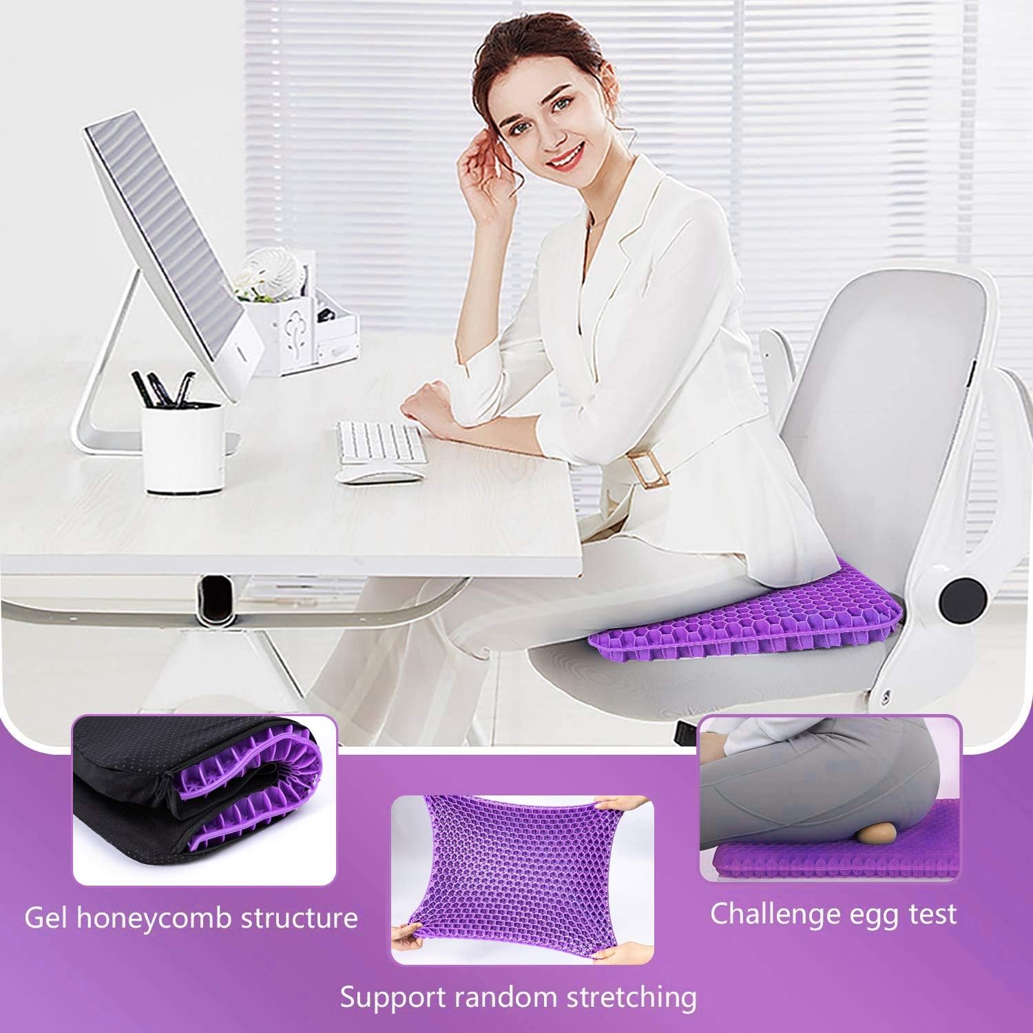 Gel Seat Cushion for Long Sitting (Large & Thick), Soft & Breathable, Gel Cushion for Wheelchair, Gel Chair Cushion for Hip Pain, Gel Seat Cushion for Office Chair