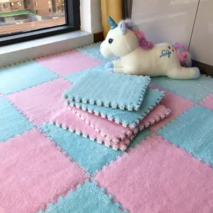 10-Piece Set Soft Plush Carpet Play Mat, Interlocking Puzzle Rug, Fluffy Nursery Rug, Warm Floor Mat with Edges, 30cm X 30cm Decorative Rugs