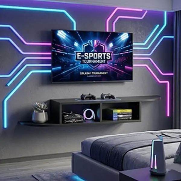 HOMBCK Floating TV Stand Wall Mounted, Modern Entertainment Center With Storage Shelves, Gaming TV Cabinet For Living Room Bedroom, Fit 55 60 65 Inch TV, Multi-color/Blue LED Light Strip/No Light Strip, Walnut/Grey/Black/ Dark Brown
