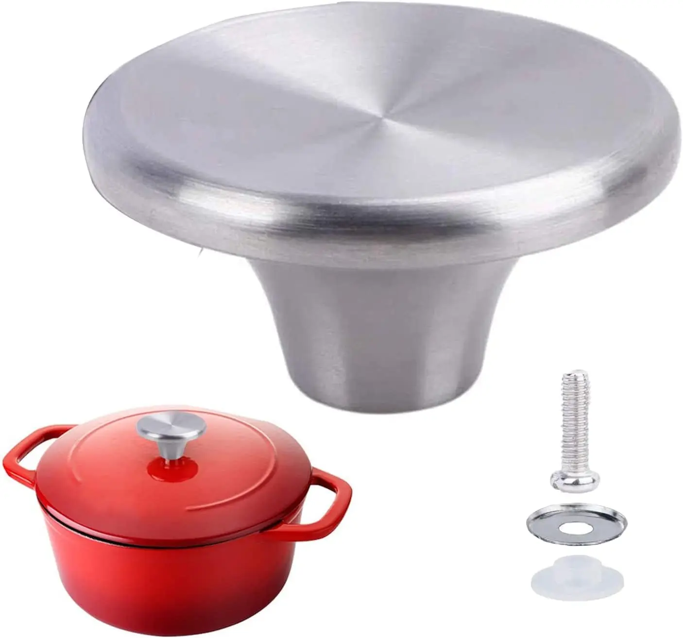 Stainless Steel Food Grade Strong Replacement Knob for Cookware - 1.7 cm Diameter, 5.2x2.6 cm, Silicone-Compatible for Le Creuset, Aldi, Lodge Enameled Cast-Iron Lids, Daily Use (Silver, 1 Set)