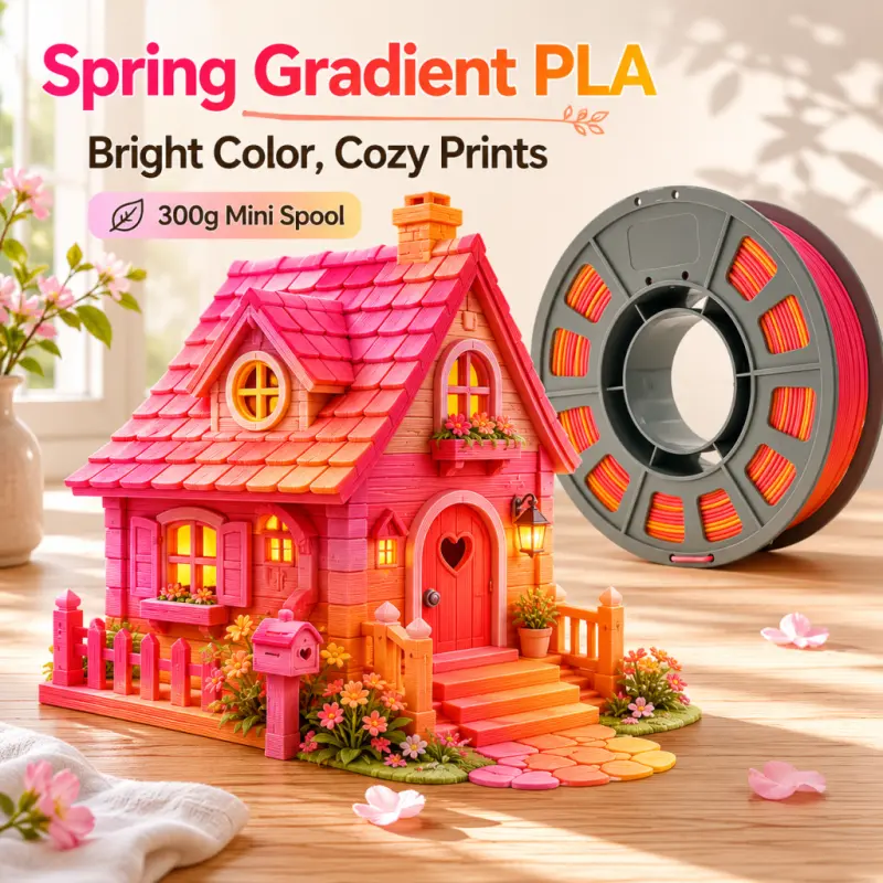 Spring Gradient PLA 3D Printing Filament 1.75mm, Natural Fresh Gradual Color Transition, 0.66lbs Tangle-Free Neat Wound Spool, Low Warp Eco-Friendly Raw Material, Stable Smooth Extrusion Compatible With All Desktop FDM 3D Printers, Home Decor, Low Warp Pr