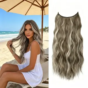 Plodon 4-Clip Secure Halo Extensions: 16" 20" 24" Invisible Wire Long Wavy Hair, 180% Density Thick Synthetic Hairpieces, All Colors Link, Heat Resistant.