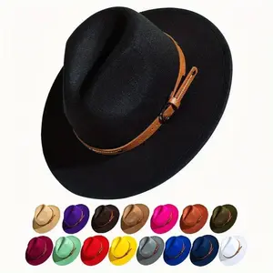 Unisex Wide Brim Fedora with Detachable Belt Buckle, Vintage Style Tricorne, Fashion Accessories for Men and Women in Multiple Colors silverbelly  felt hat