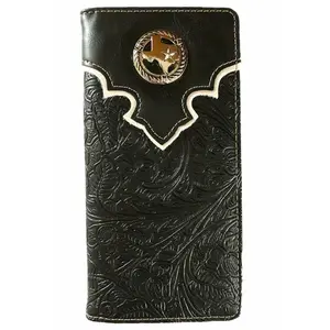 Men’s Western Bifold Wallet Black Leather Checkbook Style with Texas State Design