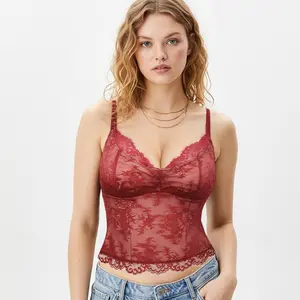 Popilush Sexy Lace Top - Deep U Neck Adjustable Straps  for Women Daily style-LIVE