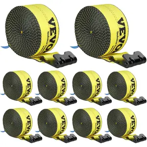 VEVOR Winch Straps, 4" x 30', 6000 lbs Load Capacity, 18000 lbs Break Strength, Truck Straps with Flat Hook, Flatbed Tie Downs Cargo Control for Trailers, Farms, Rescues, Tree Saver, Yellow (10 Pack)