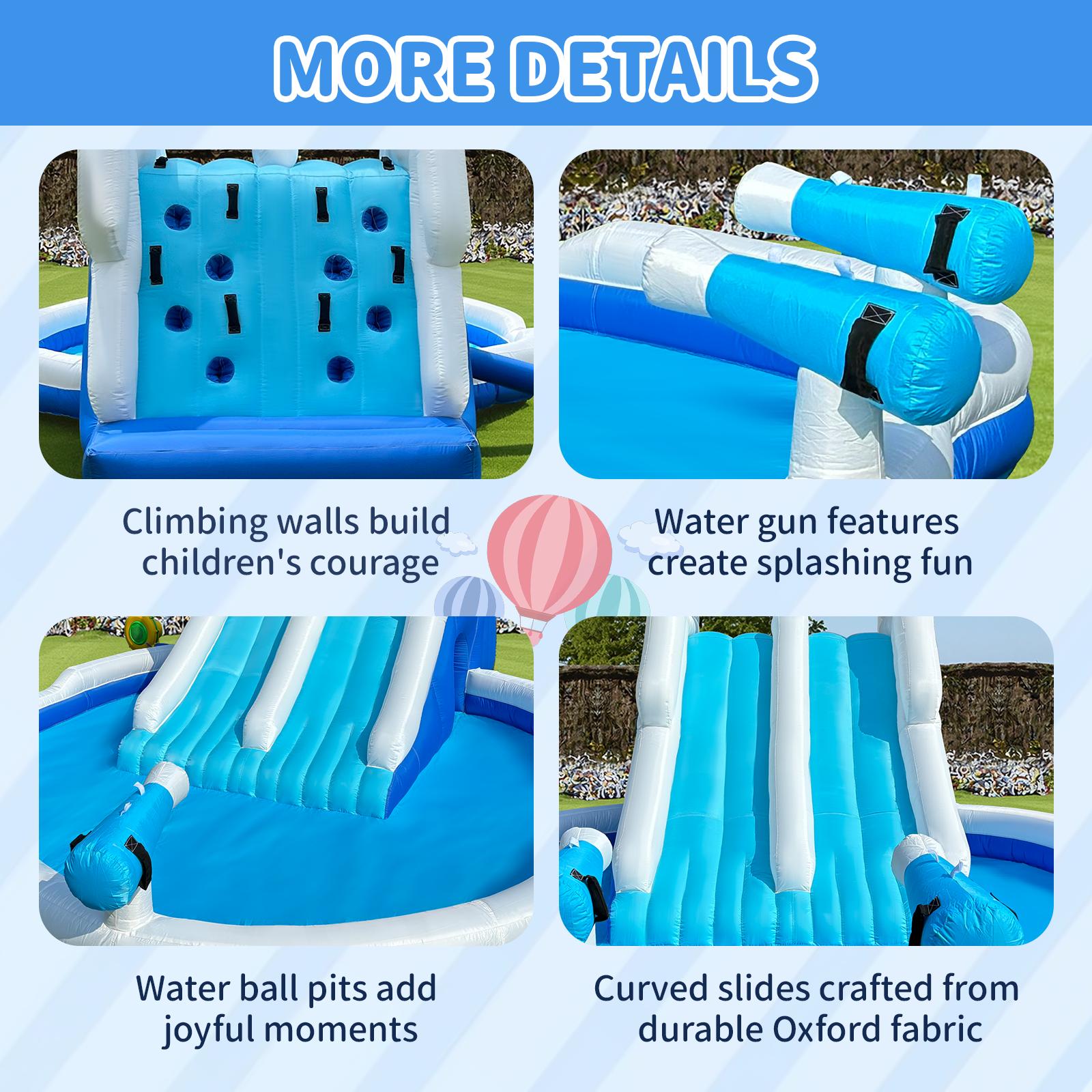 Inflatable Double Water Slide Large Climber Inflatable Water Park for Big Kids 5-10-Huge Splash Pool-Easy to Set Up & Inflate with Air Blower Carrying Case Water Pipe Storage Bag-Bule