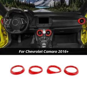 Custom Car Interior Accessory for Chevy Camaro 2016+, ABS Material Air Vent Outlet Surround Trim, Carbon Fiber Look Black Red Decorative Ring Cover