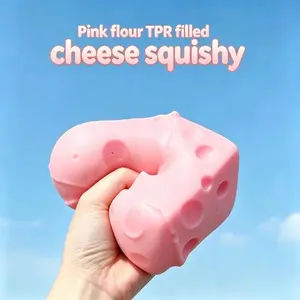 Pink TPR Cheese Squish Fidget Toy with Internal Filling Powder, Super Fun Squeeze Play Toy, Portable Hobby Game Accessory, Soft Sensory Stress Toy for Relaxation & Daily Play, Novelty Party & Leisure Toy