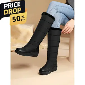 Women's Fuzzy Faux Fur Winter Snow Boots Fashion Platform Wedges Heel Pull On Waterproof Casual Comfy Knee High Boots Woman Active Walking Shoes Girl Footwear