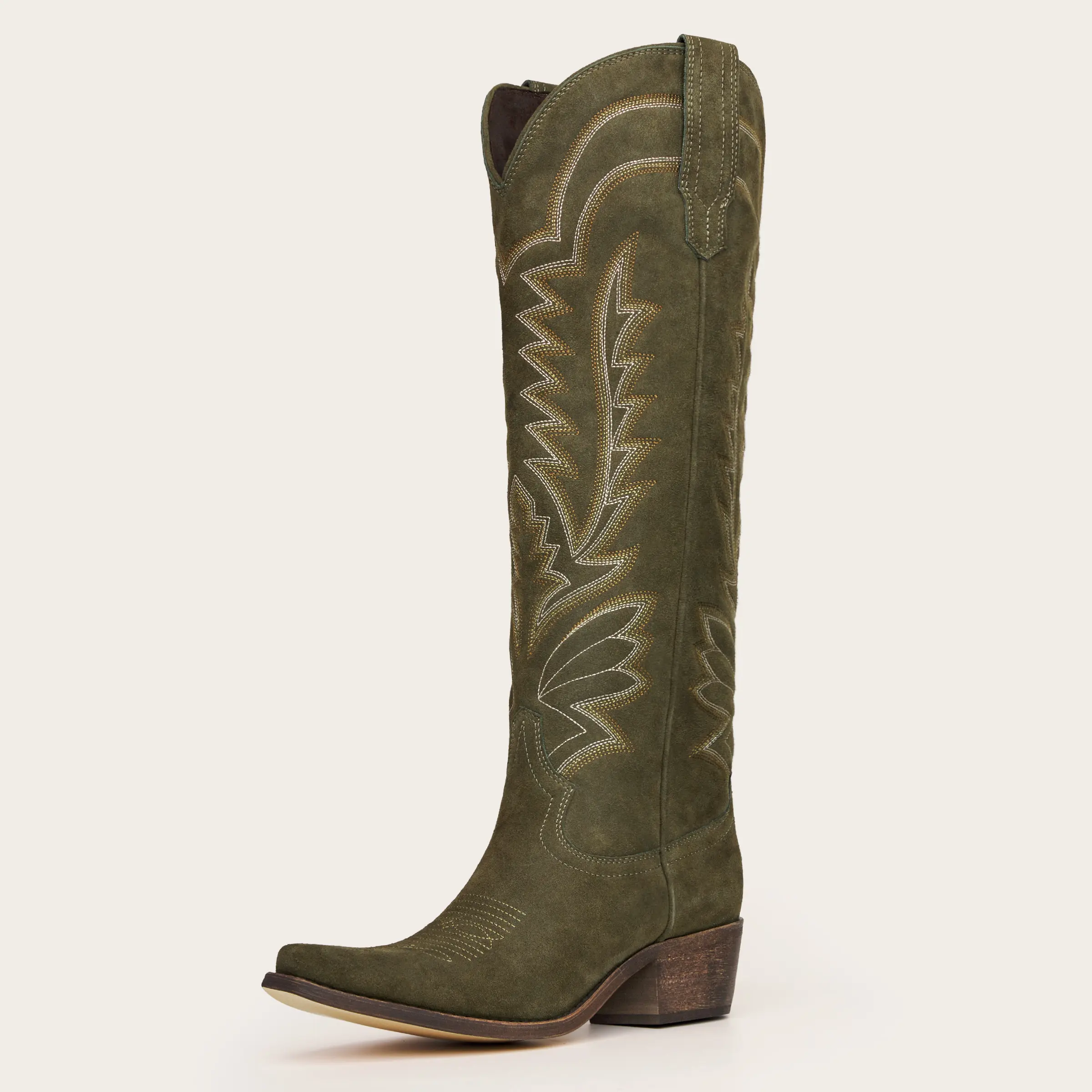 Western Style Knee High Cowgirl Boots with Embroidered Design for Women Side Zipper Snip Toe Comfortable Western Style