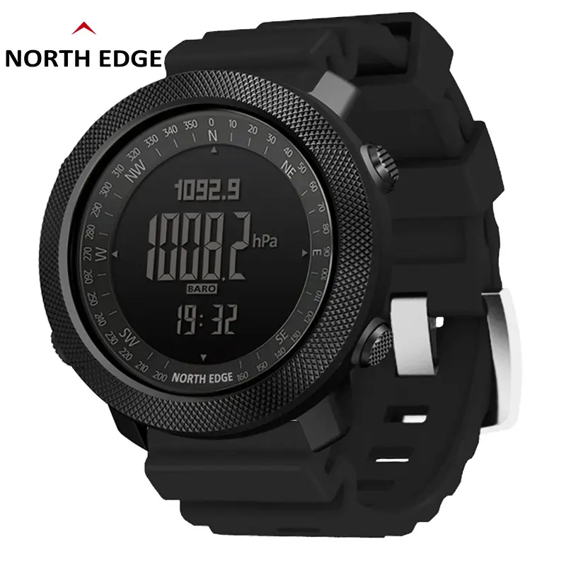 Men's Military Digital Smartwatch - 50m Waterproof Silicone Fitness Tracker with Multi-Sensors, Compass, Altimeter, Barometer, Pedometer, Timer, Stopwatch, Backlit, Alarm, Weather Forecast, Button Control for Running, Fitness, Waterproof Sport Watch, Mult