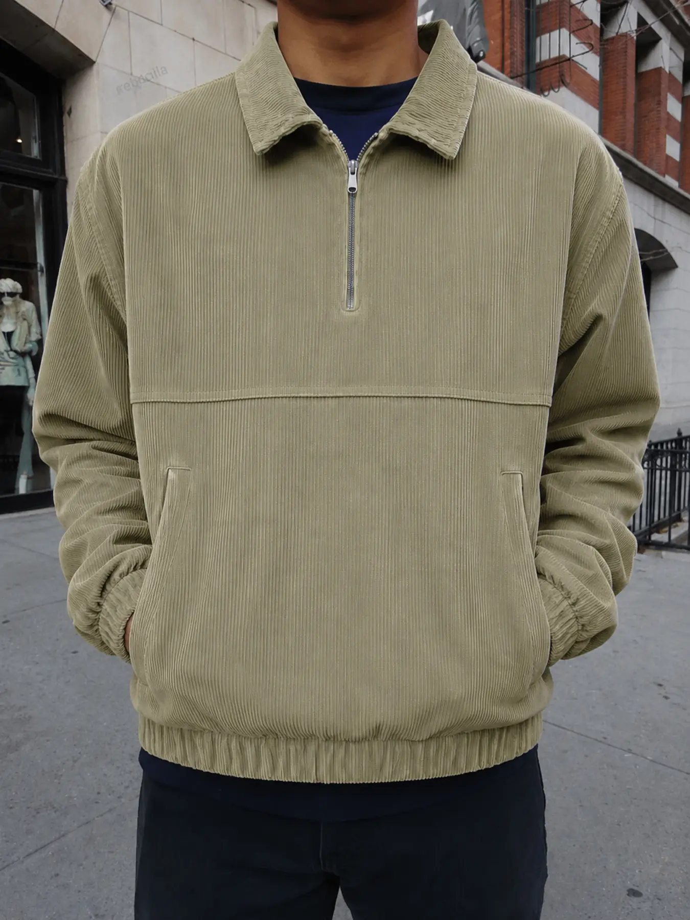 Men’s Corduroy Quarter Zip Pullover Jacket, Relaxed Fit Collared Long Sleeve Casual Fall Streetwear Top