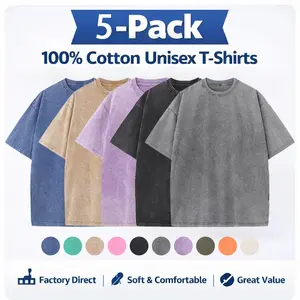 5-Pack 100% Cotton Unisex T-Shirts Factory Direct Essential Wardrobe Basics Ultra Soft Breathable Crewneck Tees for Men Women Casual Everyday Wear Home Lounge Gym Layers Travel Must-Have Multipack Bundle Menswear Top Streetwear Tshirt