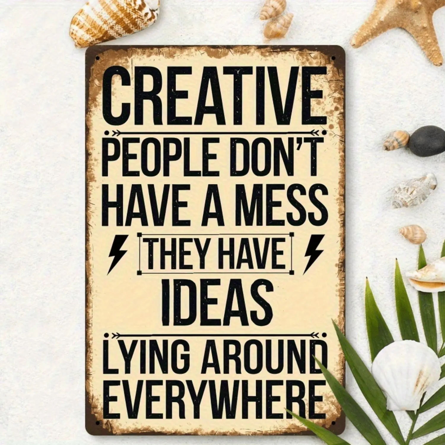 2D Plane, 1pc Vintage Inspirational Wall Sign "Creative People Are Not Messy, That's How They Get Their Ideas" Rustic Style Home Office Decor, Studio Wall Art, Creative Gift for Artists and Writers, Suitable for Holiday Use