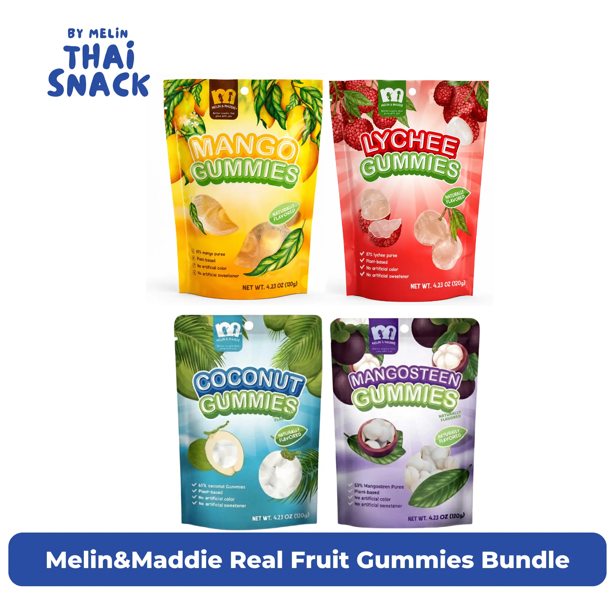 Melin & Maddie Real Tropical Fruit Gummies - Vegan make with real fruit 53-65% Fruit/Puree