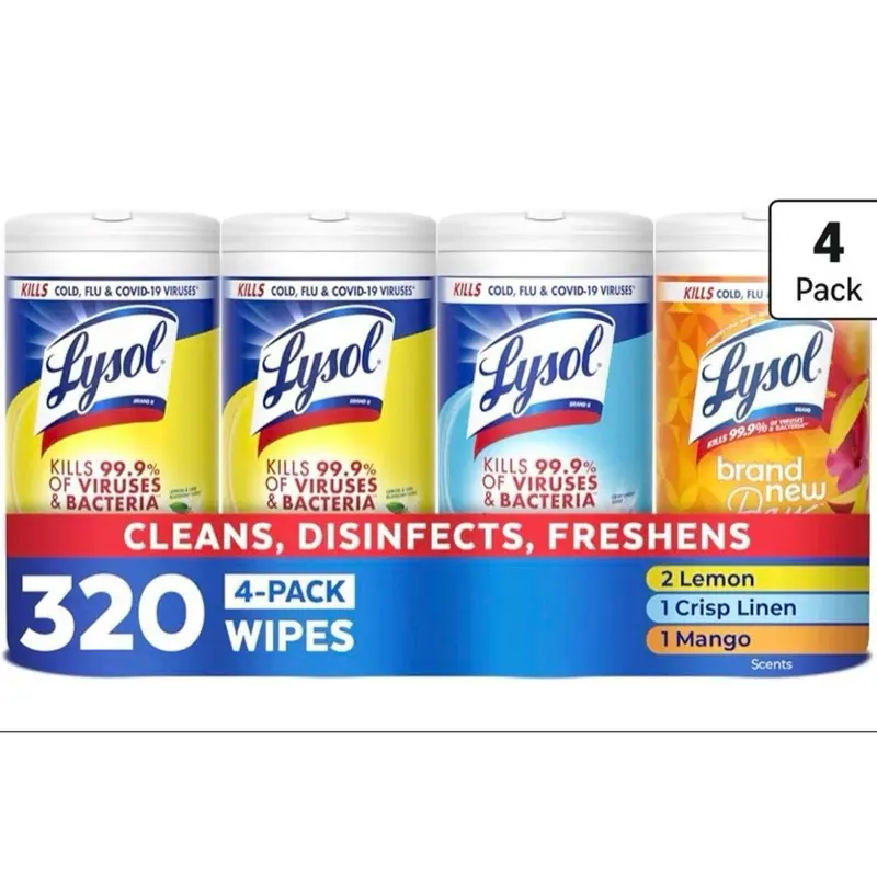 Lysol Disinfecting Wipes Lemon Mango Linen 80 ct 4 Pack All Purpose Cleaner Sanitizing Deodorizing Apartment Essentials Back To School Cleaning Supplies Kitchen Bathroom Wipe