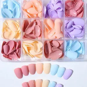 288pcs Short Oval Matte Nude Acrylic Nail Tips, Mixed Colors, Medium Length, Press-On Nails with Storage Box, Perfect for Women & Girls