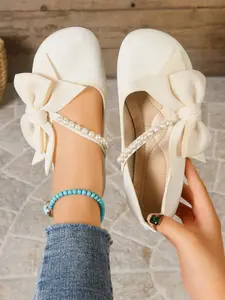 New Women's Flat Shoes, Fashionable Butterfly Knot Design, Comfortable Non-Slip Sole, Casual Artificial Leather, All Seasons Wear