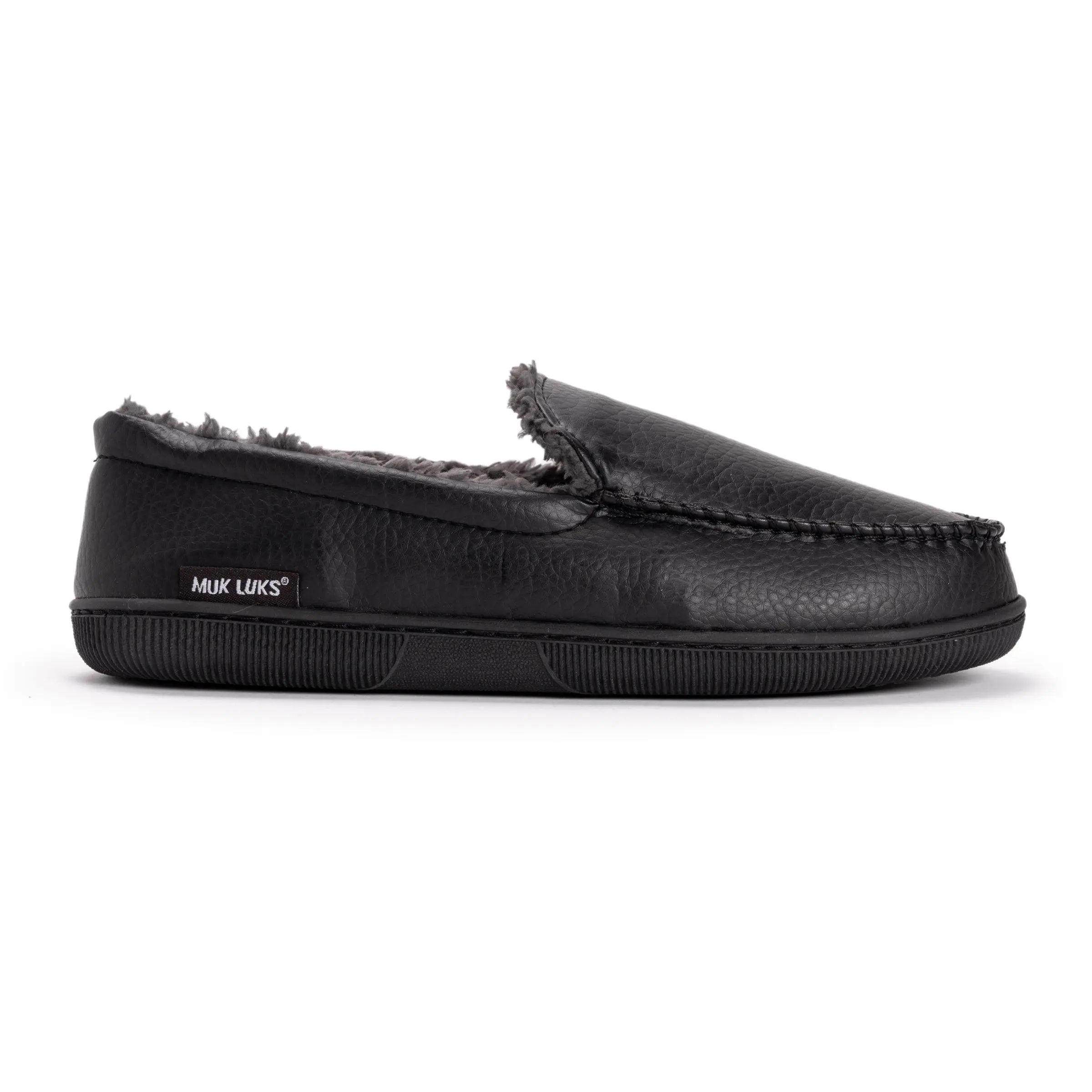 Muk Luks Men's Classic Moccasin Casual Slip-On Shoes - PU Upper, Polyester Fiber Liner, Memory Foam Cushioning, TPR Sole, All-Season Indoor-Outdoor S (8-9) Slippers